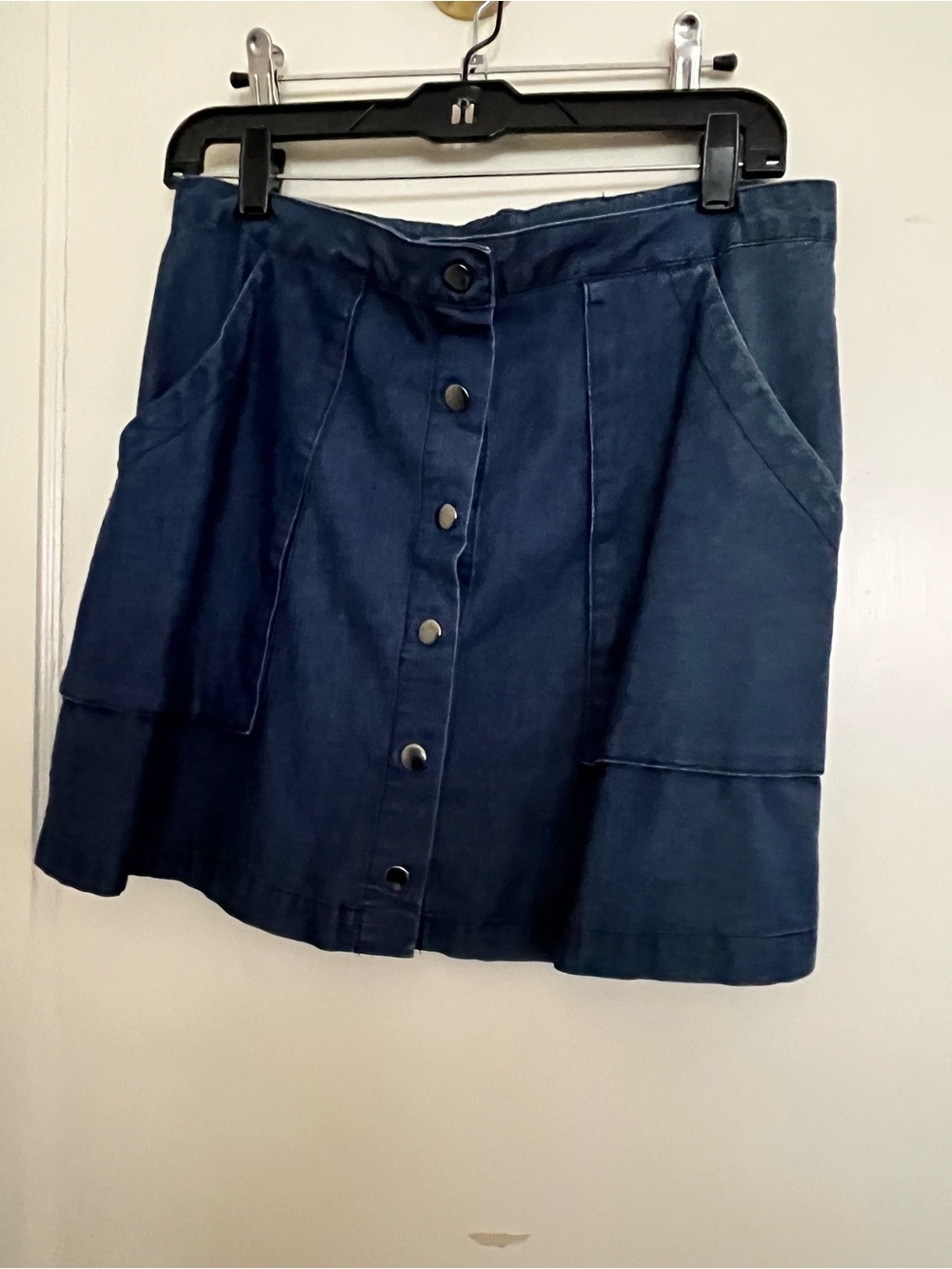 Button-Front Dark Blue Denim Skirt